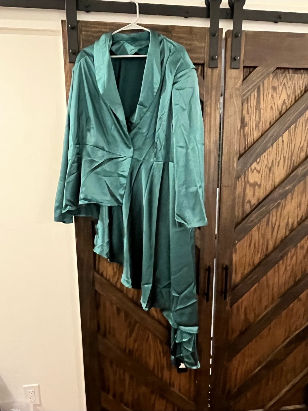 Emerald Green Satin Draped Pantsuit Jacket